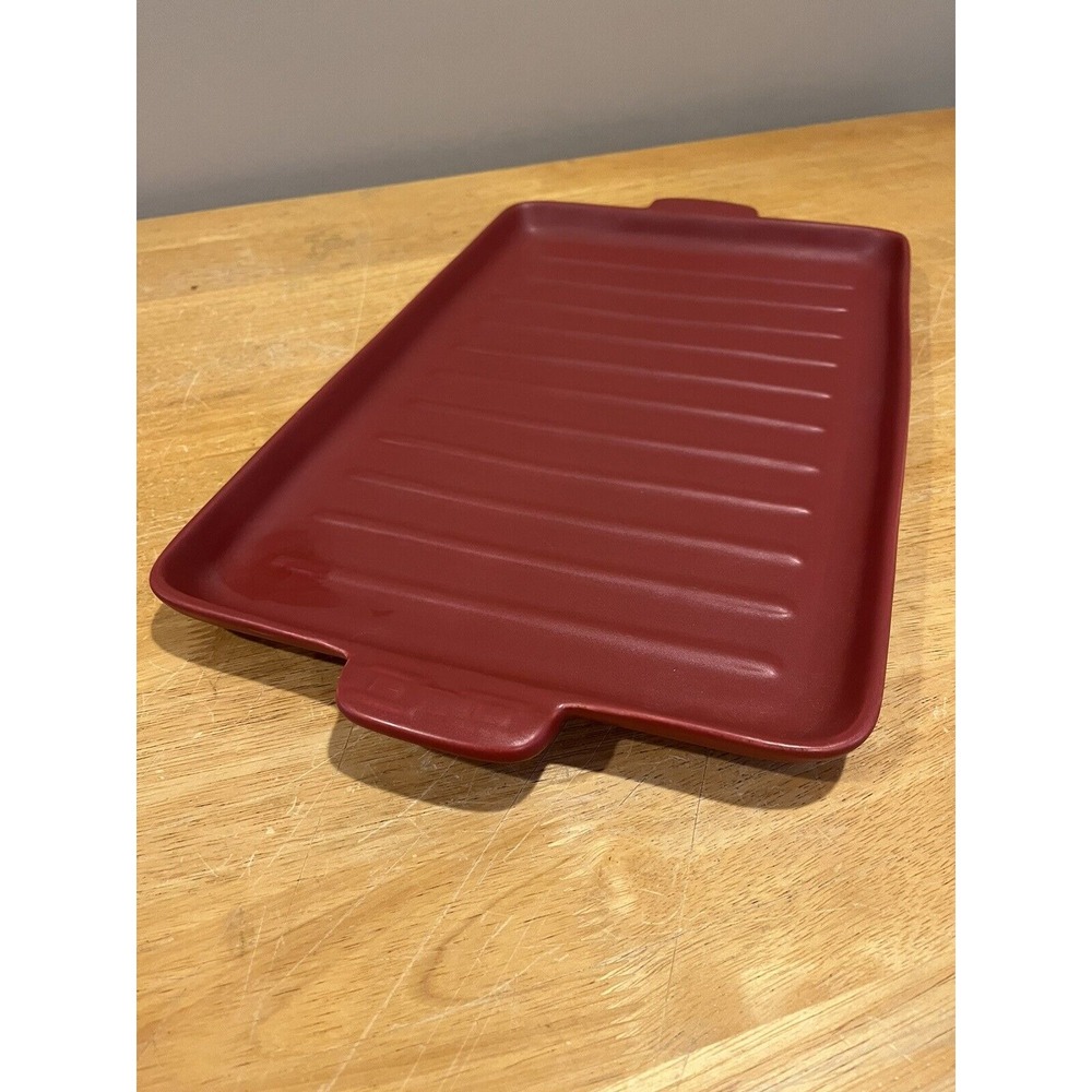 Longaberger Flameware Paprika Red Grill Pan Pottery Server Cookware 18" x 10"